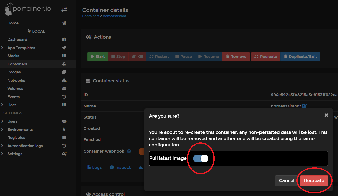 Actualizar un contendor Docker en Portainer paso 5